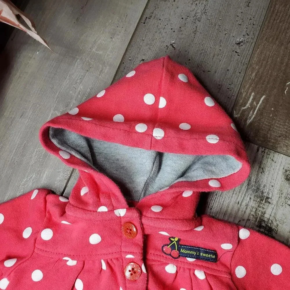 Carter's 100% Cotton Hooded Baby Girl's Pink and White Polka Dot Jacket Size 3M
